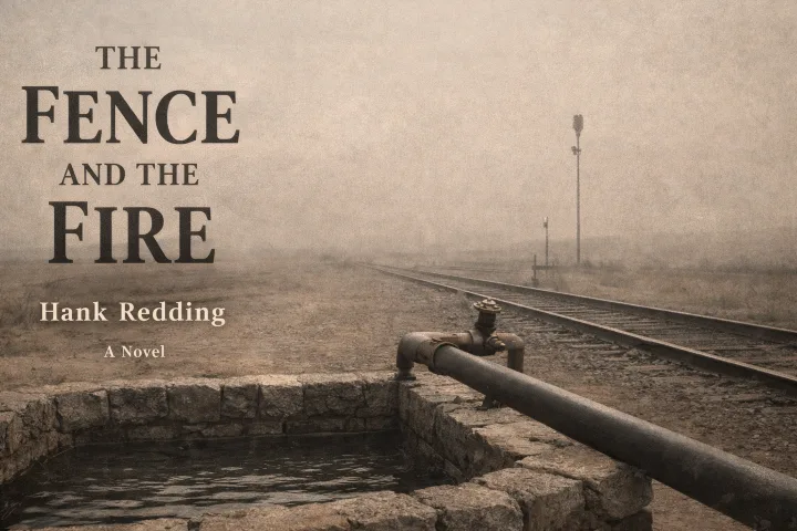 The Fence and the Fire: a fence, a water trough, and the rail line